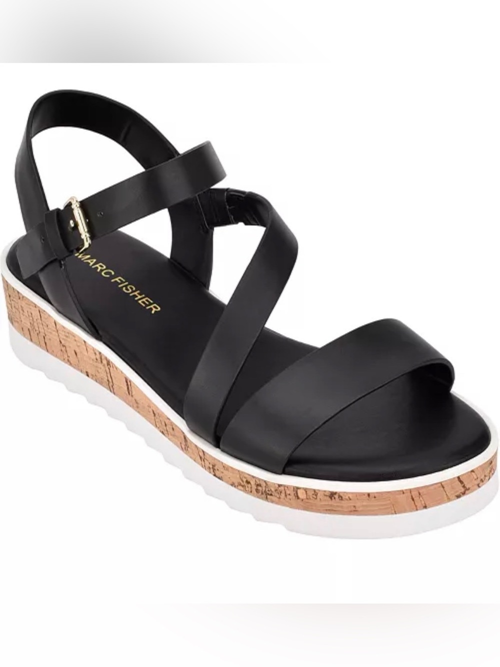 Marc Fisher Grandie Black Strappy Cork-Trim Platform Sandals 7
